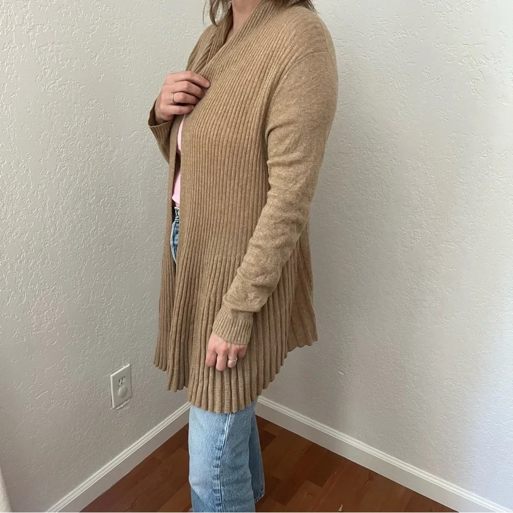 Charter Club 100% Cashmere Ribbed Draped Front Tan Cardigan Sweater Large